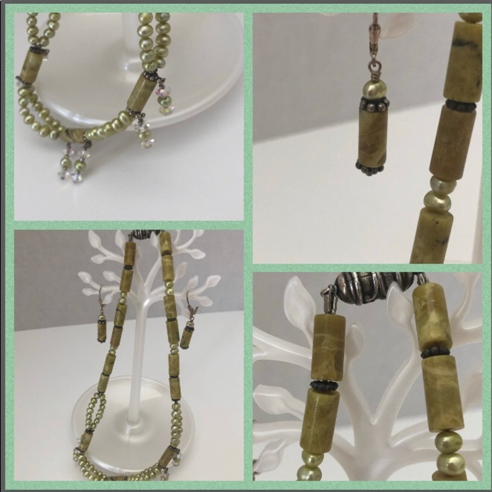 Macy’s Genuine Jade/silver necklace & earrings set